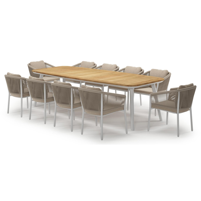 Mosa tuinset in wit aluminium en teak met 10 Gerona tuinstoelen