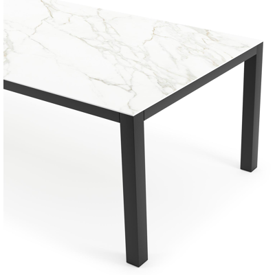 Table de jardin Como en aluminium noir et céramique pleine Calacatta - Lg. 280 x Lrg. 110 x Haut. 75 cm