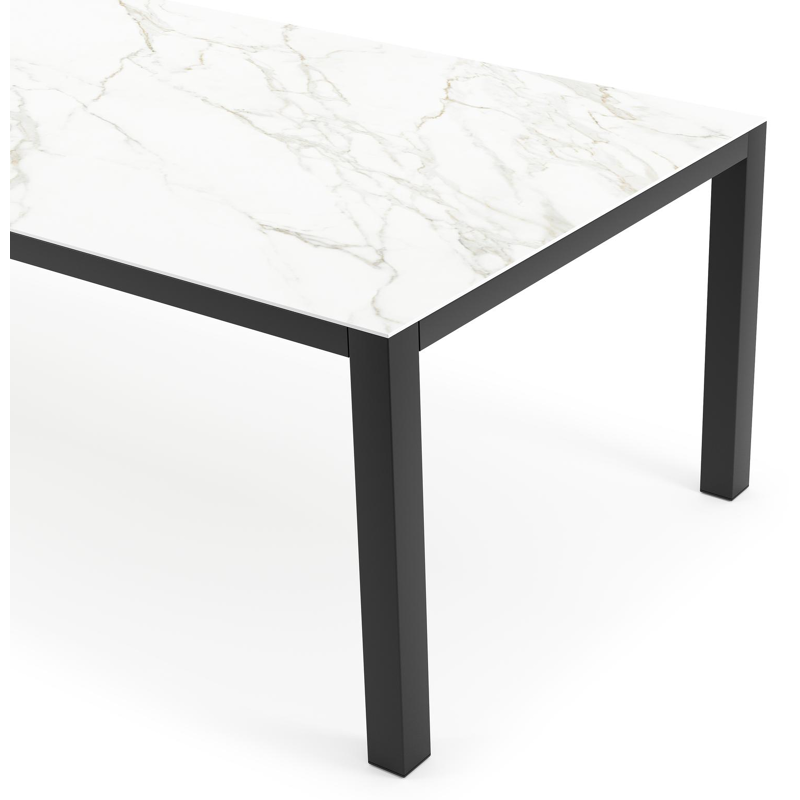 Table de jardin Como en aluminium noir et céramique pleine Calacatta - Lg. 280 x Lrg. 110 x Haut. 75 cm