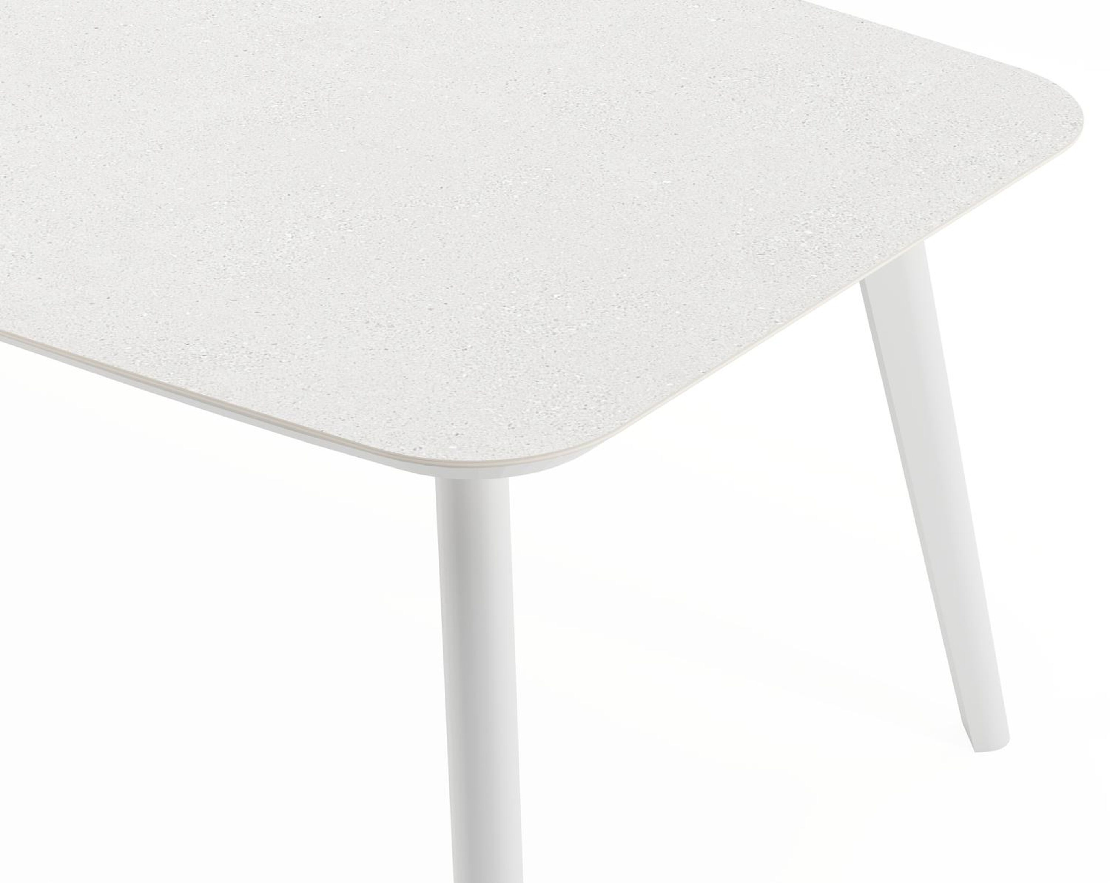 Mosa bootvormige tuinset in wit aluminium en sintered stone topo minerale met 6 Amalfi tuinstoelen