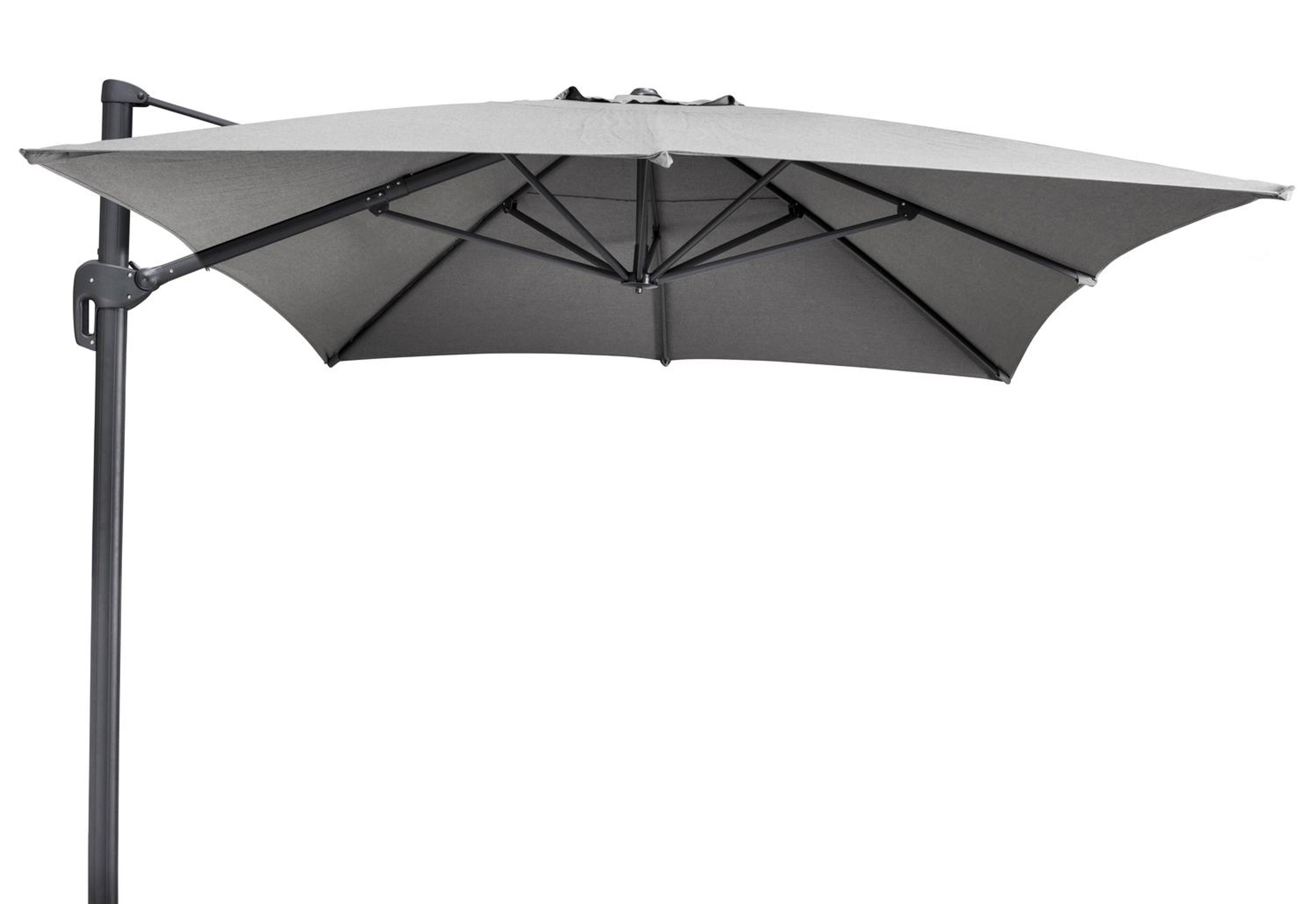 Parasol pendant Rufina en aluminium noir avec toile de parasol en all weather sunbrella® luxe natte grey chine - Larg1 400 x Larg2 300 cm (sans pied de parasol)
