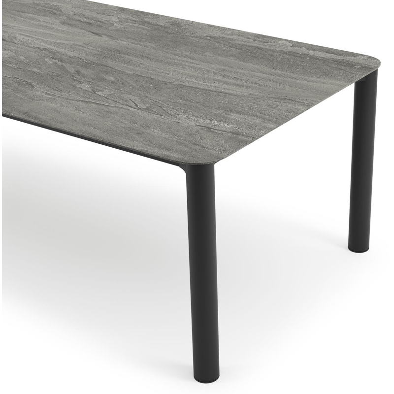 Orso tuintafel rechthoekig afgerond in zwart aluminium en volkeramiek aspen grey - L 290 x B 110 x H 74.5 cm