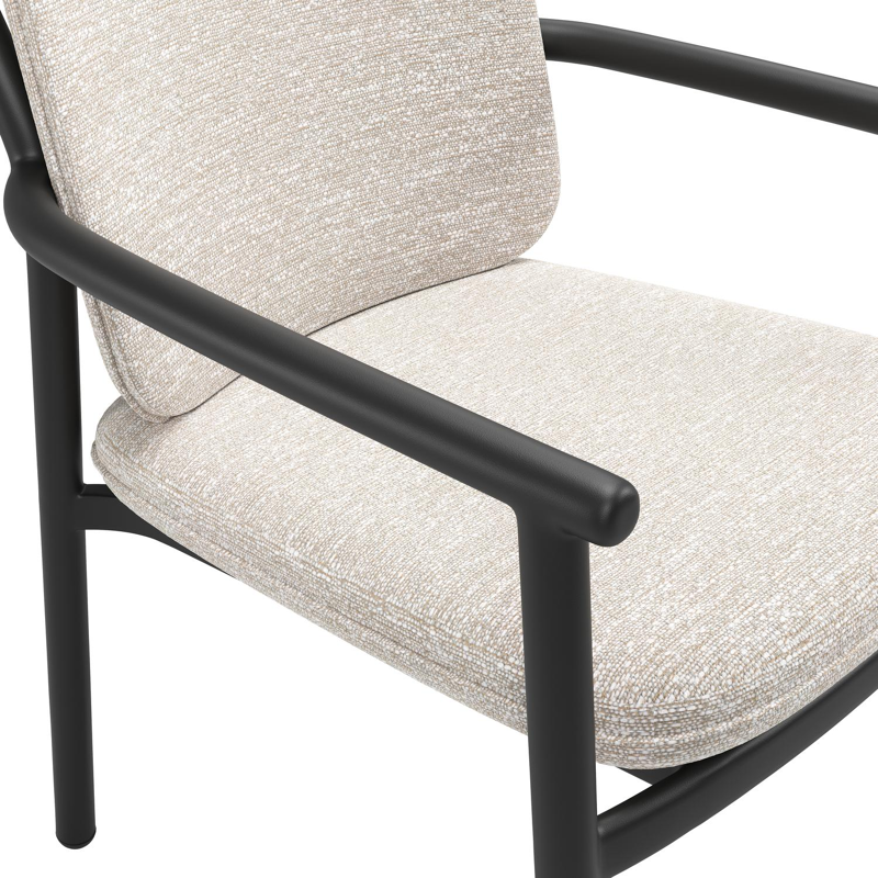 Bono stapelbare tuinstoel in zwart aluminium met stoelkussen in All Weather Sunbrella® Luxe Tundra Sand