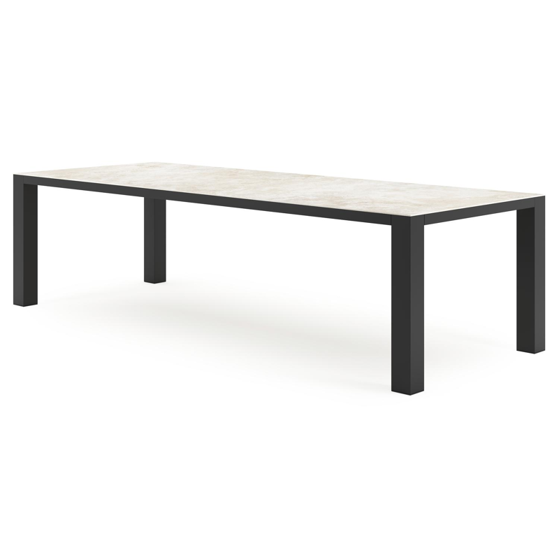 Table de jardin Nano rectangulaire en aluminium noir et céramique pleine Rapolano Lg. 280 x Lrg. 110 cm