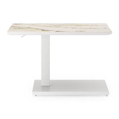 Cirello bijzettafel in wit aluminium en colorado dunes volkeramiek - L 70 x B 80 x H 66 cm