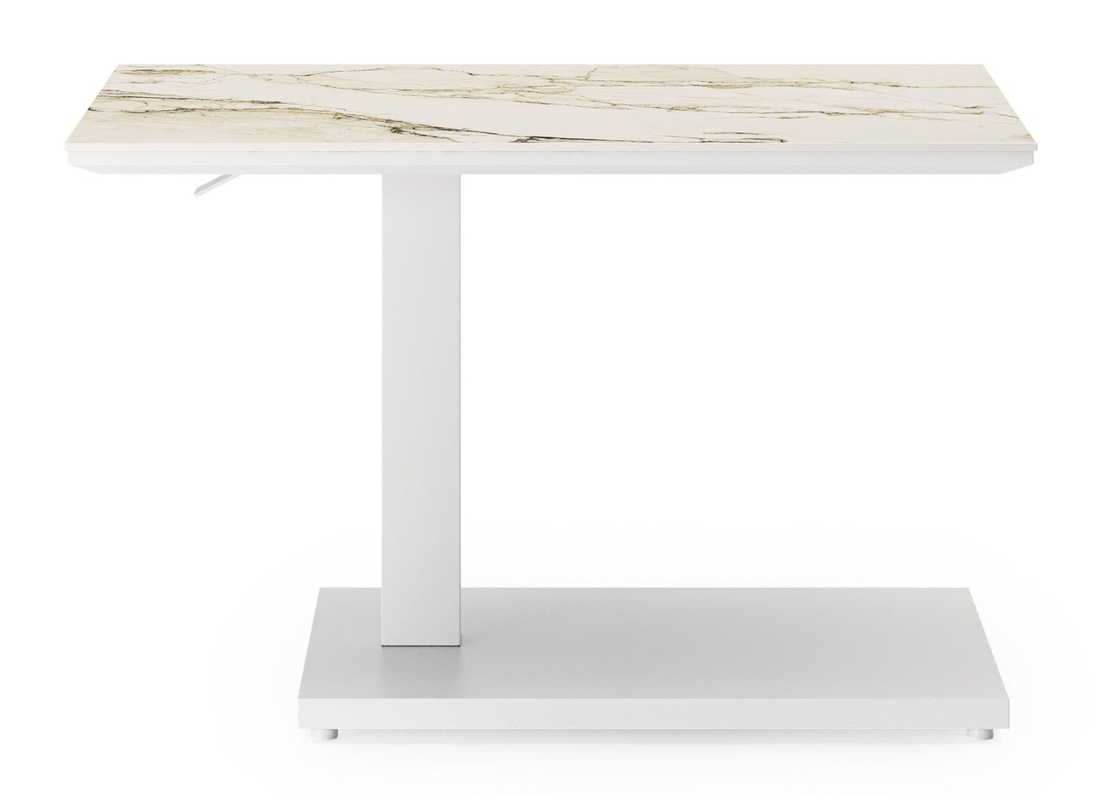 Table d'appoint Cirello en aluminium blanc et céramique pleine colorado dunes - Lg. 70 x Lrg. 80 x Haut. 66 cm