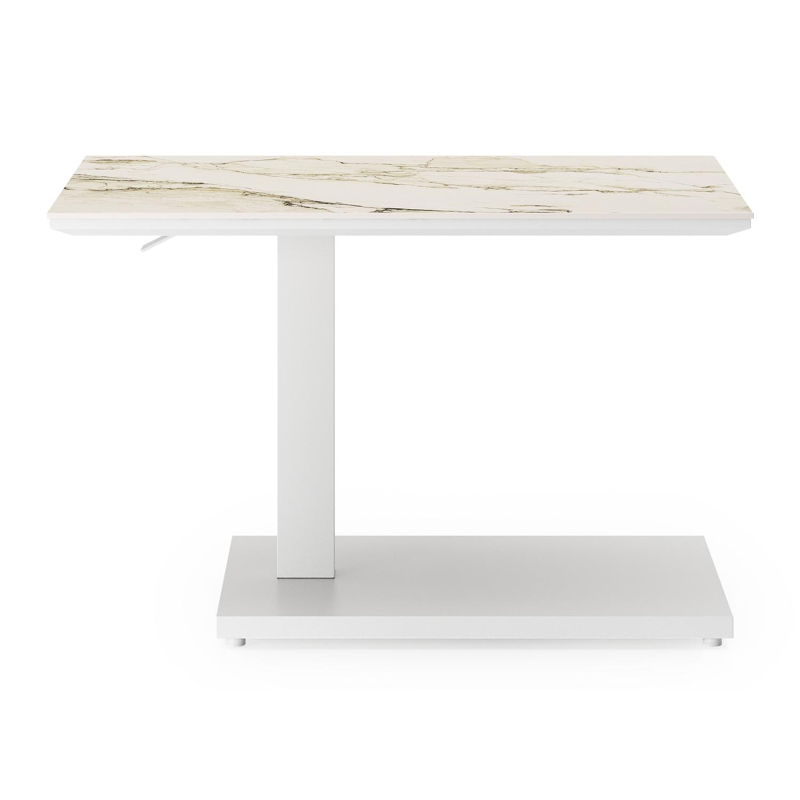 Table d'appoint Cirello en aluminium blanc et céramique pleine colorado dunes - Lg. 70 x Lrg. 80 x Haut. 66 cm