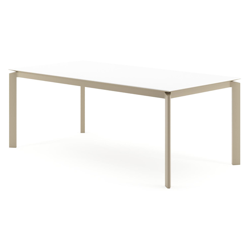 Cirello tuintafel rechthoekig in beige aluminium en volkeramiek Arctic White - L 200 x B 100 x H 74.5 cm