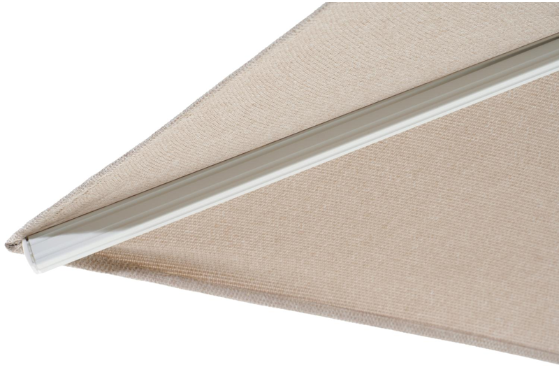 Avola zweefparasol met tiltfunctie in wit aluminium en natural Weather+ Softtouch parasoldoek - L1 300 x L2 300 cm met Pedito parasolvoet 120 kg