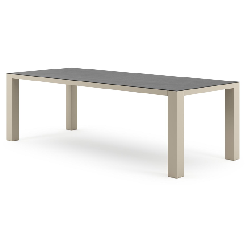 Table de jardin Nano rectangulaire en aluminium beige et céramique pleine Basalt Black - Lg. 240 x Lrg. 100 x Haut. 75 cm