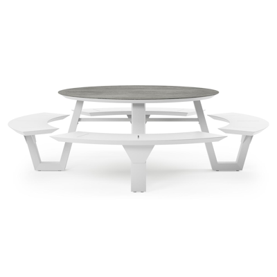 Rondino picknicktafel rond in wit aluminium en volkeramiek Aspen Grey - Dia. 236 x H 71.5 cm