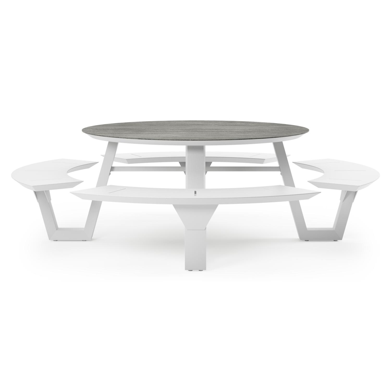 Rondino picknicktafel rond in wit aluminium en volkeramiek Aspen Grey - Dia. 236 x H 71.5 cm