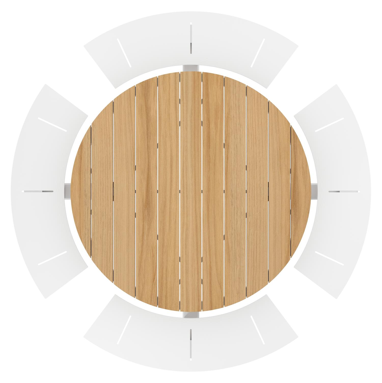 Rondino picknicktafel in wit aluminium en teak tafelblad - Ø 236 x H 71,5 cm
