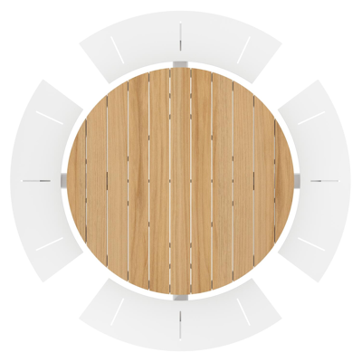 Rondino picknicktafel in wit aluminium en teak tafelblad - Ø 236 x H 71,5 cm