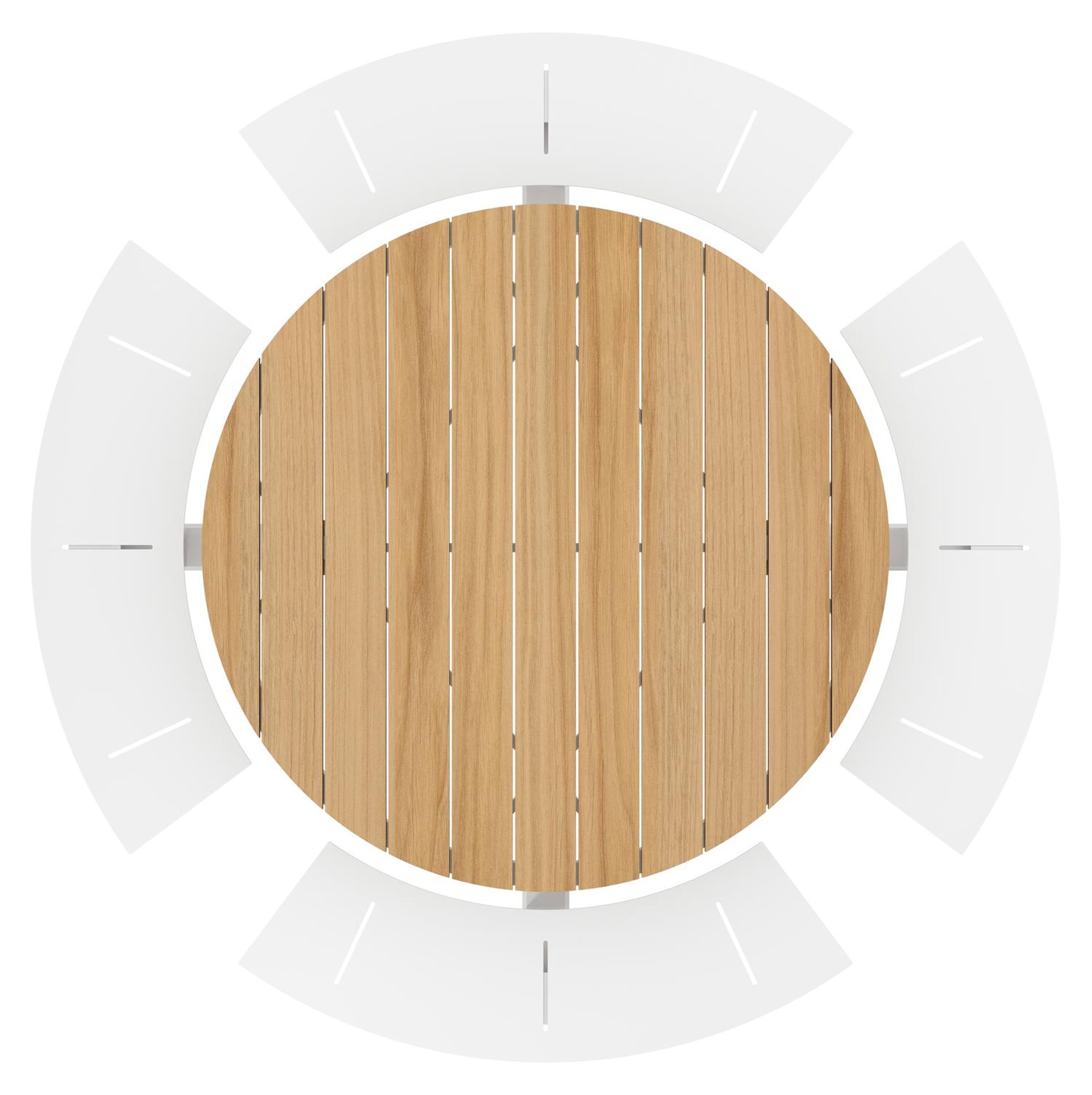 Table de pique-nique Rondino en aluminium blanc et teck - Dia. 236 x H 71,5 cm
