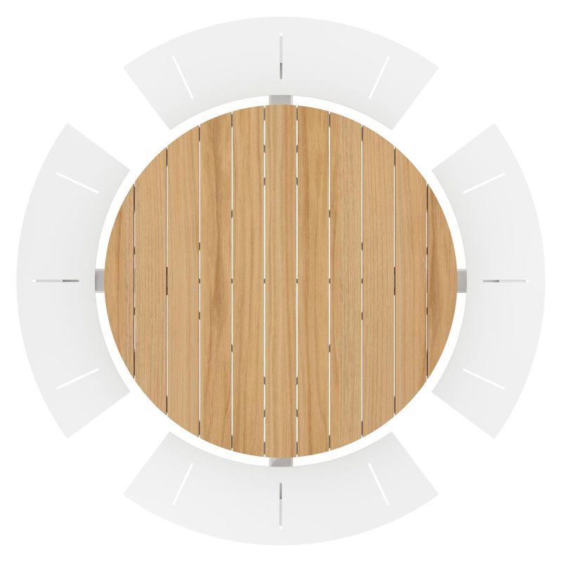 Rondino picknicktafel in wit aluminium en teak tafelblad - Ø 236 x H 71,5 cm