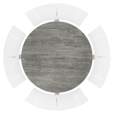 Rondino picknicktafel rond in wit aluminium en volkeramiek Aspen Grey - Dia. 236 x H 71.5 cm