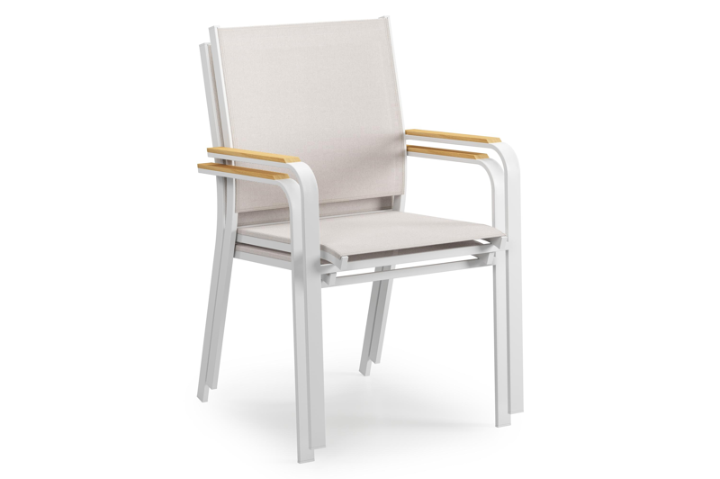 Mosa bootvormige tuinset in wit aluminium en teak natural finish met 8 Amalfi tuinstoelen