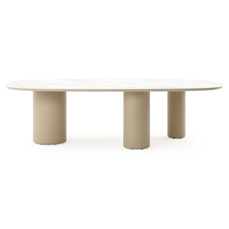 Table de jardin Amico bombo xl en aluminium beige et céramique pleine Calacatta - Lg. 270 x Lrg. 148 x Haut. 74 cm