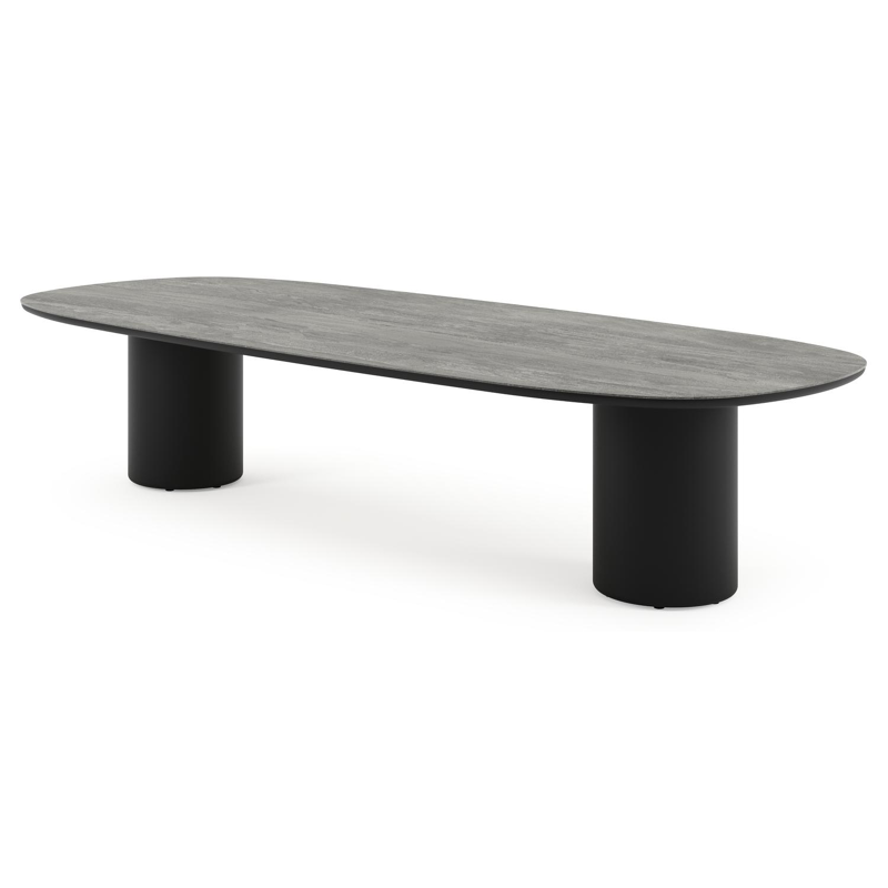 Amico low dining tuintafel bombo in zwart aluminium en volkeramiek Aspen Grey - L 320 x B 130 x H 61 cm