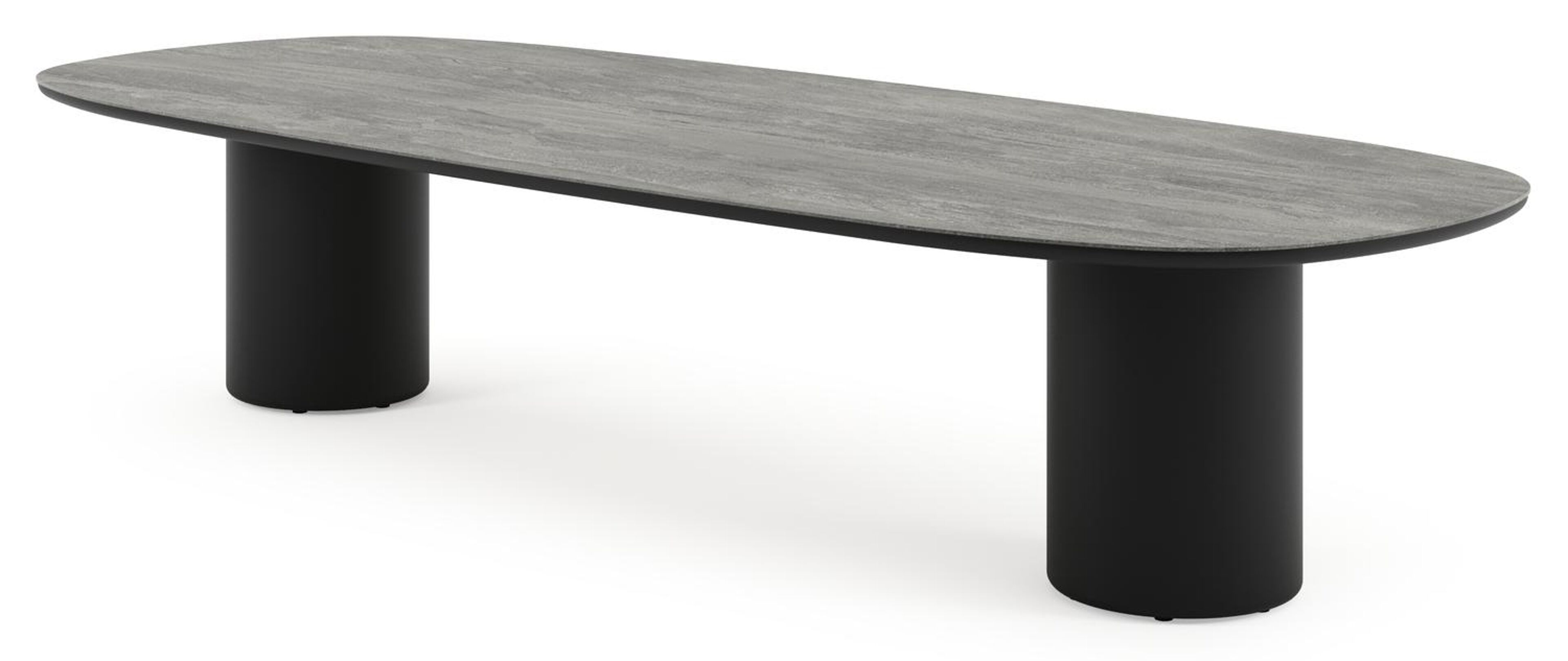 Table de jardin low dining Amico bombo en aluminium noir et céramique pleine Aspen Grey - Lg. 320 x Lrg. 130 x Haut. 61 cm