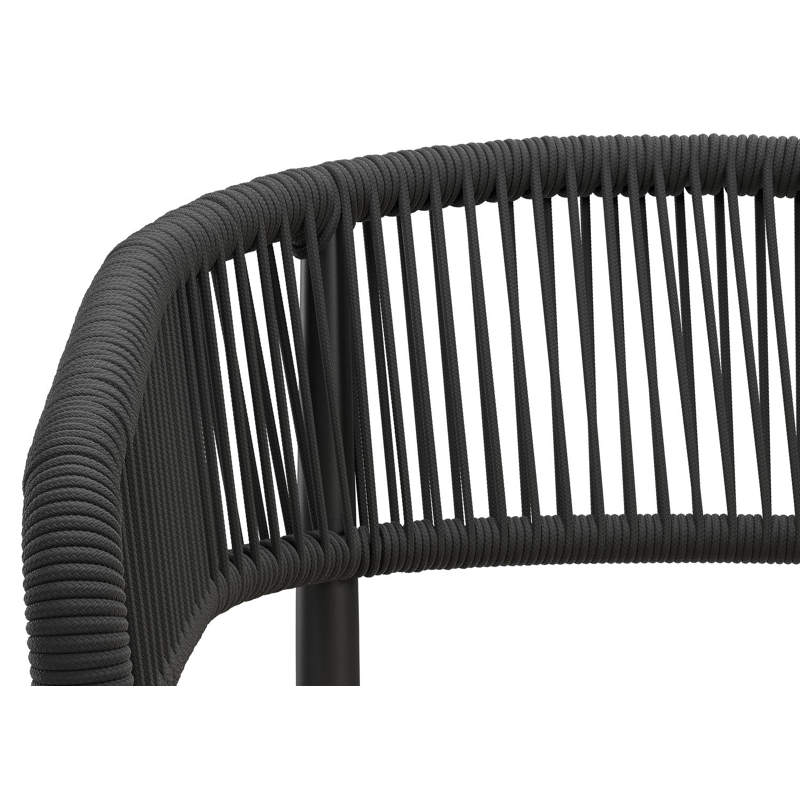 Tolfa stapelbare tuinstoel in zwart aluminium en zwart verticaal geweven ronde rope met stoelkussen in All Weather Cosytica Althea Chalk