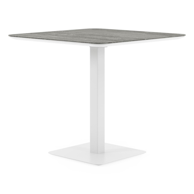 Fano kantelbare tuintafel afgerond vierkant in wit aluminium en volkeramiek Aspen Grey - L 80 x B 80 x H 72.5 cm