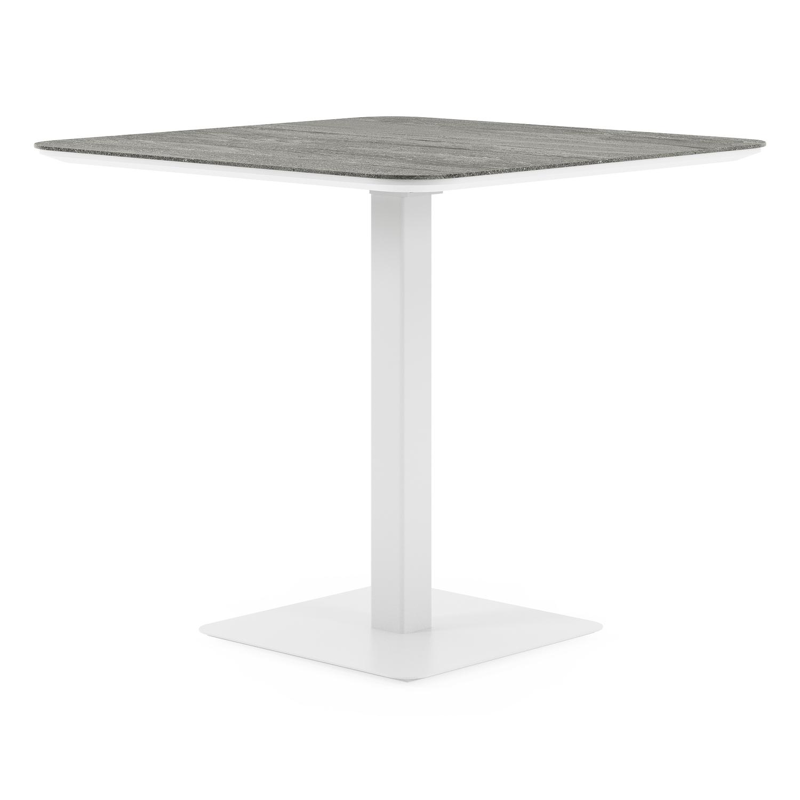 Fano kantelbare tuintafel afgerond vierkant in wit aluminium en volkeramiek Aspen Grey - L 80 x B 80 x H 72.5 cm