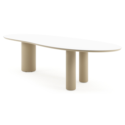 Amico tuintafel organisch in beige aluminium en volkeramiek Arctic White - L 320 x B 120 x H 73.5 cm