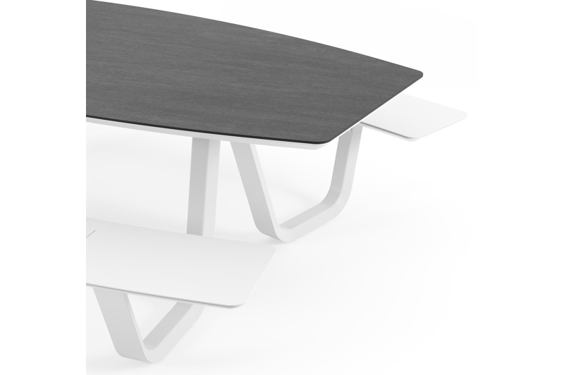 Forno picknicktafel bootvorm in wit aluminium en volkeramiek Basalt Black - L 240 x B 181 x H 72 cm