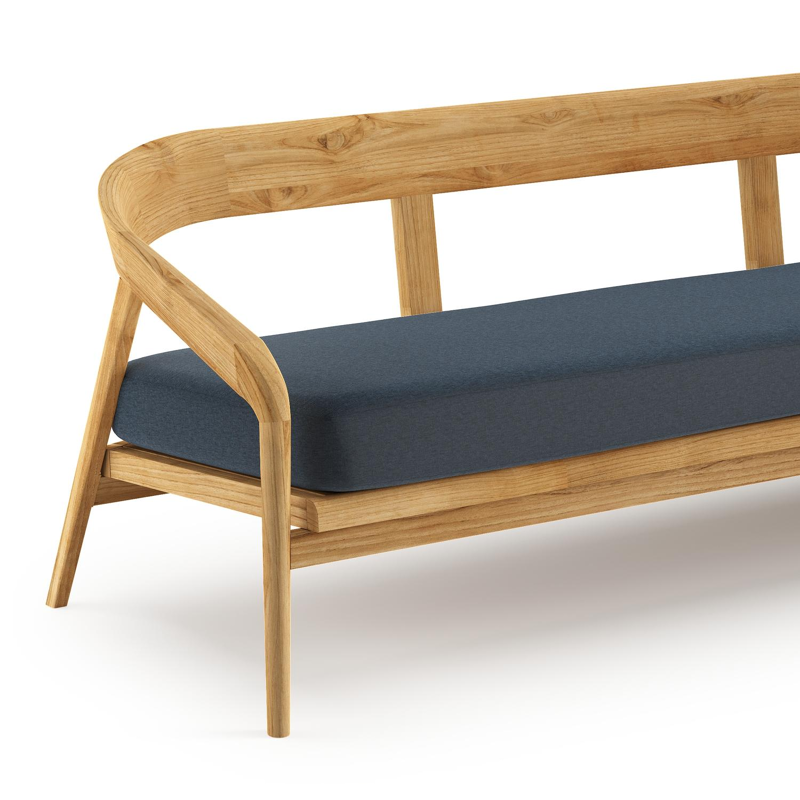 Lacrima loungebank in teak met heritage indigo all weather Sunbrella® luxe kussen