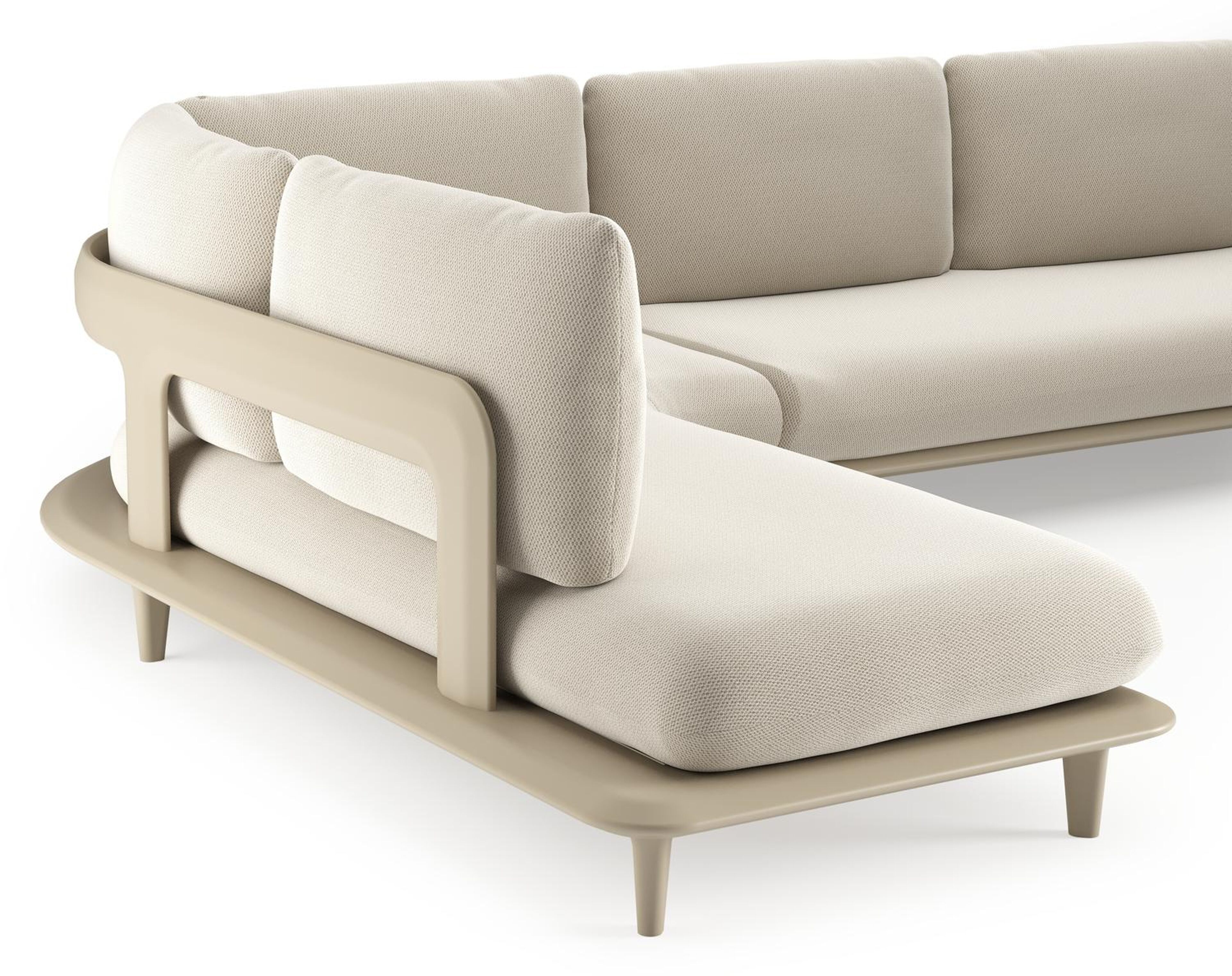 Salon de jardin d'angle Bomero en aluminium beige et coussins en all weather sunbrella® luxe lopi marble