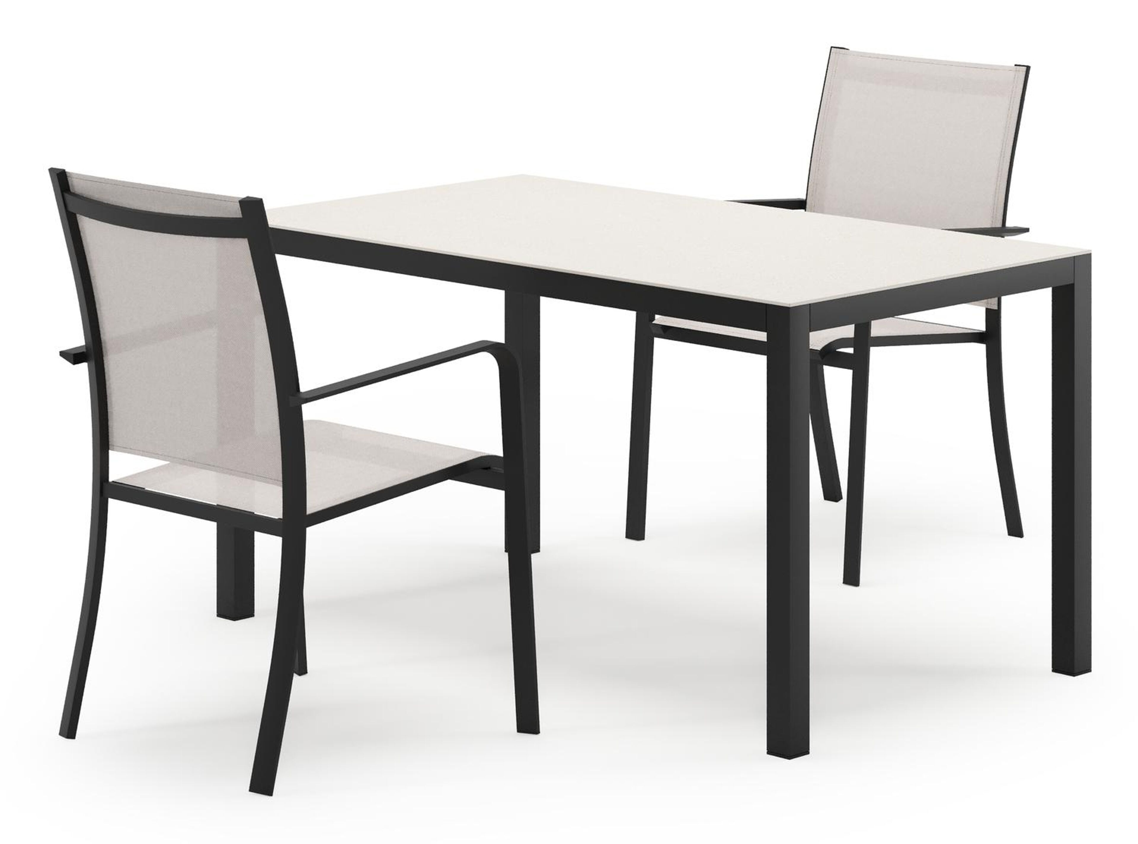 Feltro tuinset in zwart aluminium en sintered stone Crema minerale met 2 Calobra tuinstoelen