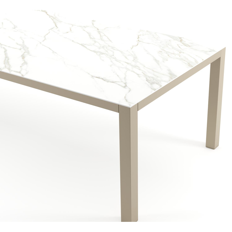 Table de jardin Como rectangulaire en aluminium beige et céramique pleine Calacatta - Lg. 280 x Lrg. 110 x Haut. 73 cm