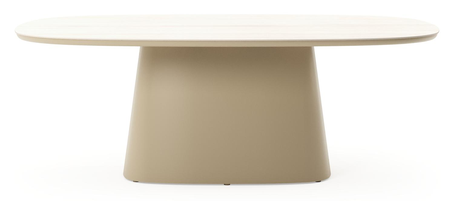 Amico tuintafel bombo xl in beige aluminium en volkeramiek Travertino Bianco - L 210 x B 148 x H 73.5 cm