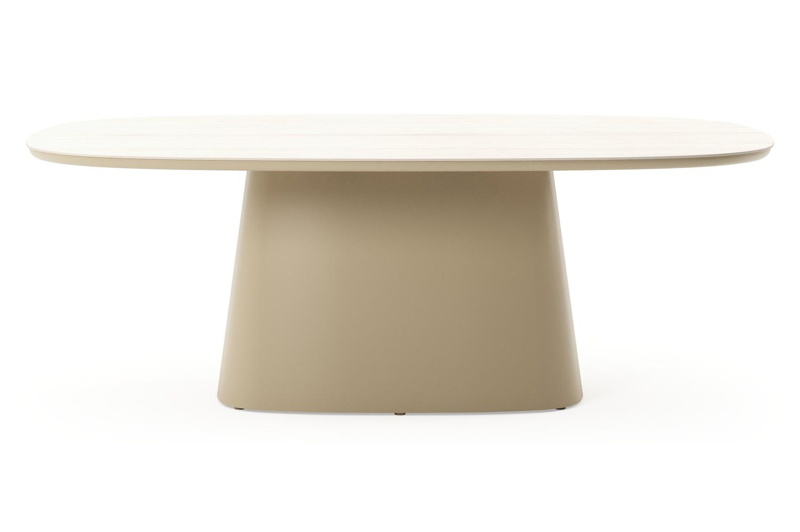 Table de jardin Amico bombo xl en aluminium beige et céramique pleine Travertino Bianco - Lg. 210 x Lrg. 148 x Haut. 73.5 cm