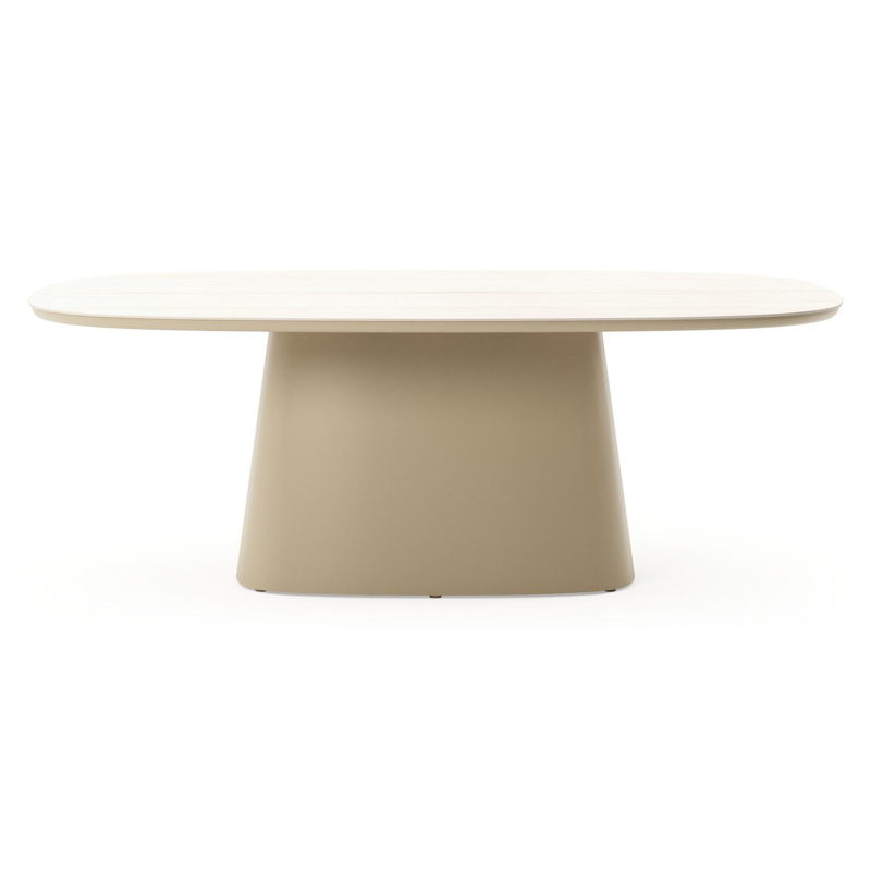 Amico tuintafel bombo xl in beige aluminium en volkeramiek Travertino Bianco - L 210 x B 148 x H 73.5 cm