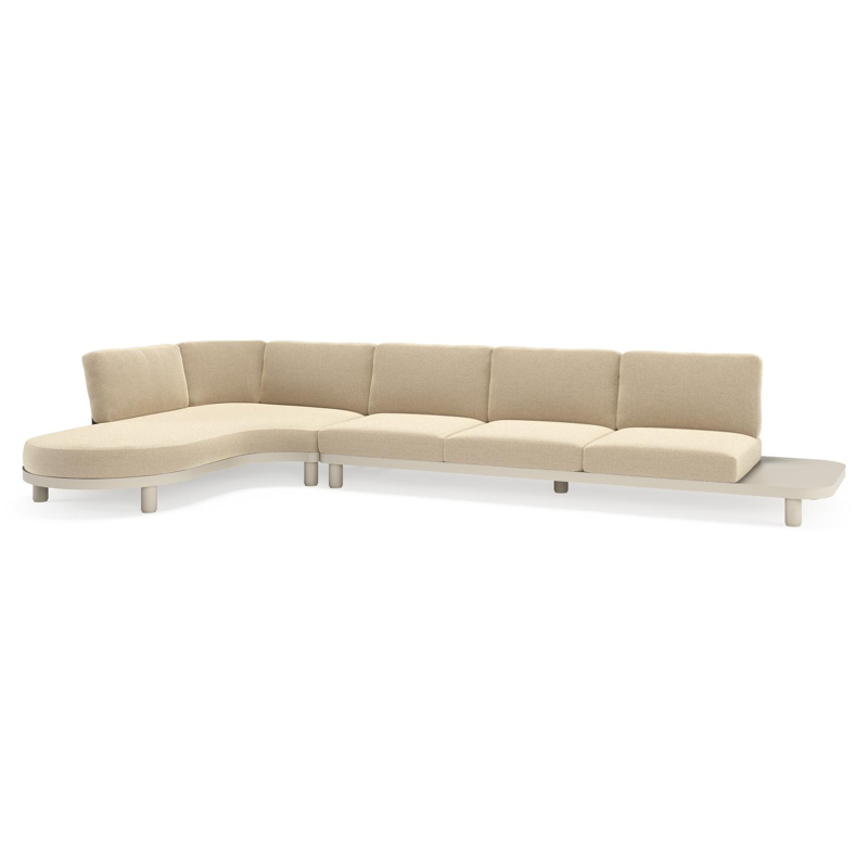 Donato loungehoek in beige aluminium met althea camel all weather cosytica kussen
