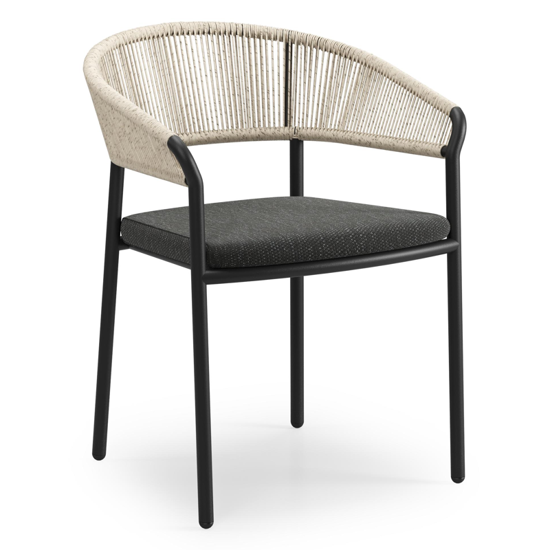 Amalfi tuinset met verlengbare tafel in zwart aluminium en teak tafelblad met 6 stapelbare Zamora tuinstoelen