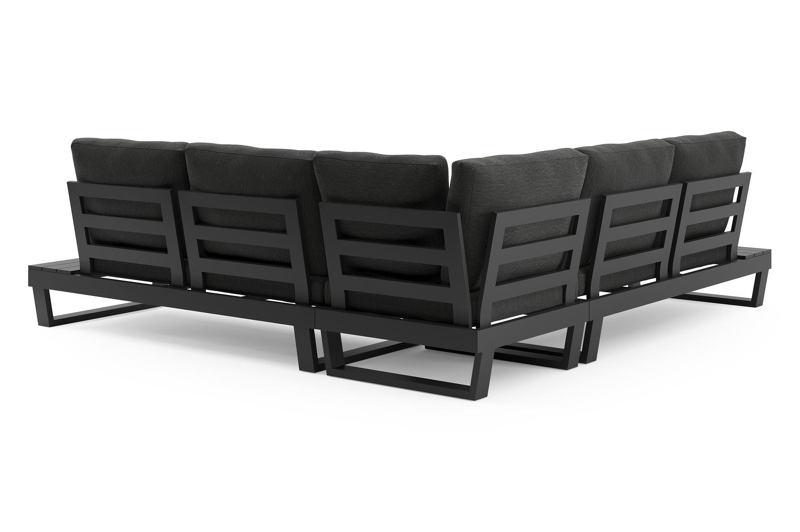 Modica loungehoek in zwart aluminium met rustic weather+ softtouch kussens en loungetafel