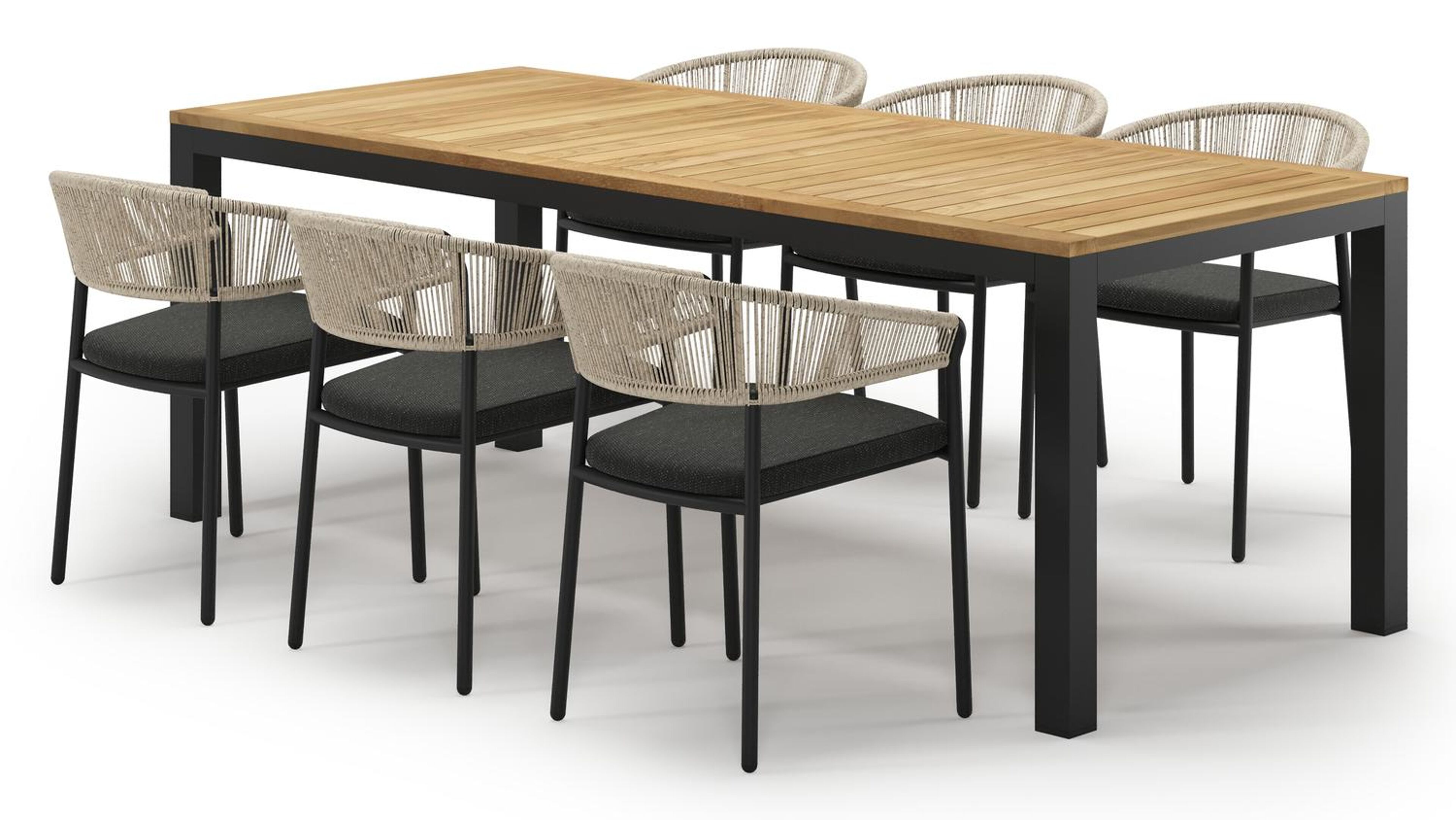 Varese tuinset in zwart aluminium en teak met 6 Zamora tuinstoelen