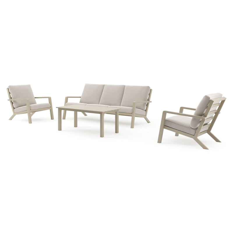 Nelas loungeset in beige aluminium met beige weather+ softtouch kussens en loungetafel