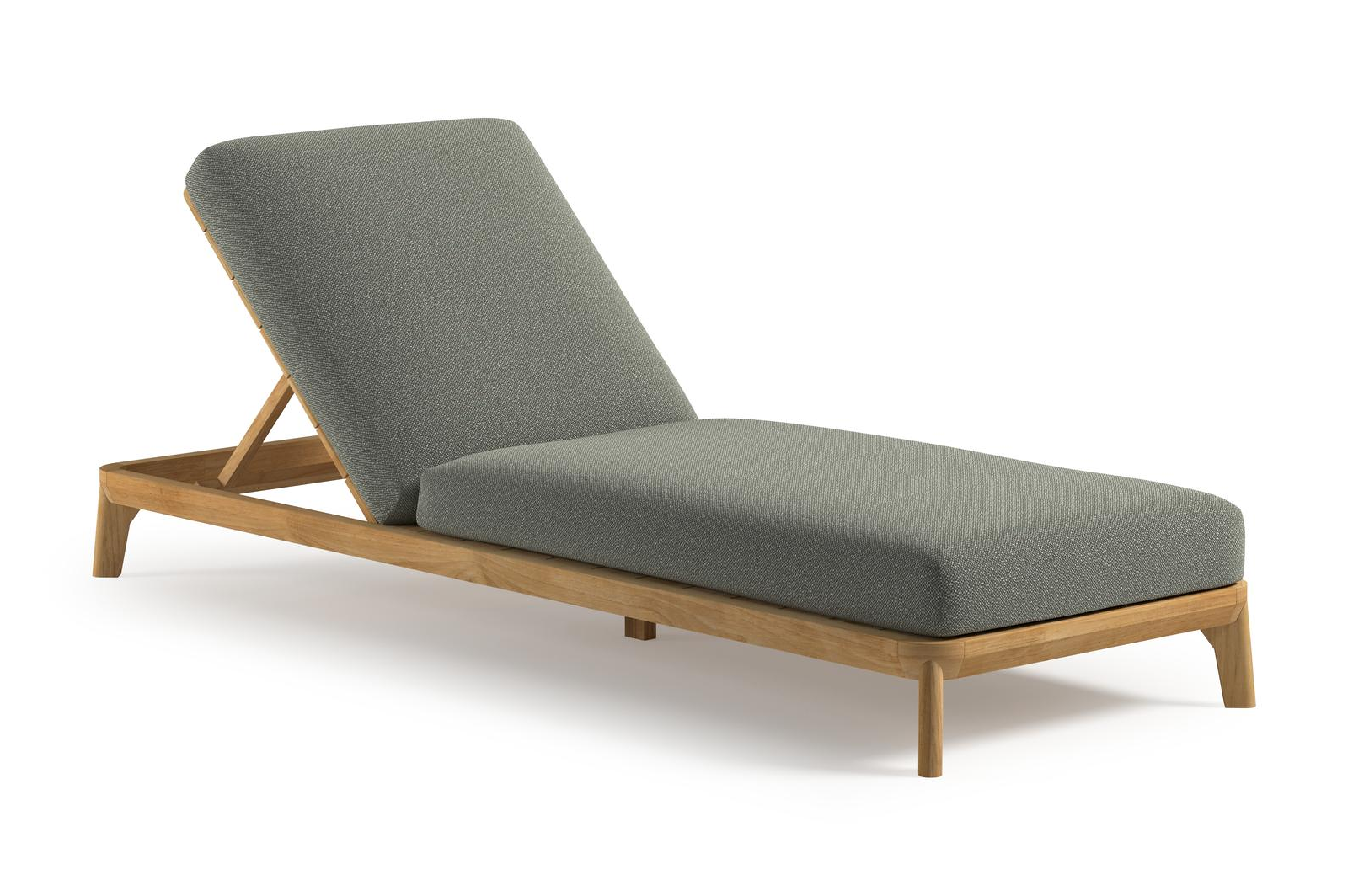 Chaise longue réglable Orso en teck natural et coussin en all weather Sunbrella® luxe savane leaf