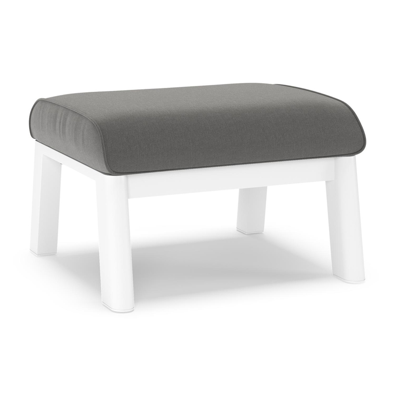 Cirello poef in wit aluminium met natte charcoal chine all weather sunbrella® luxe kussen