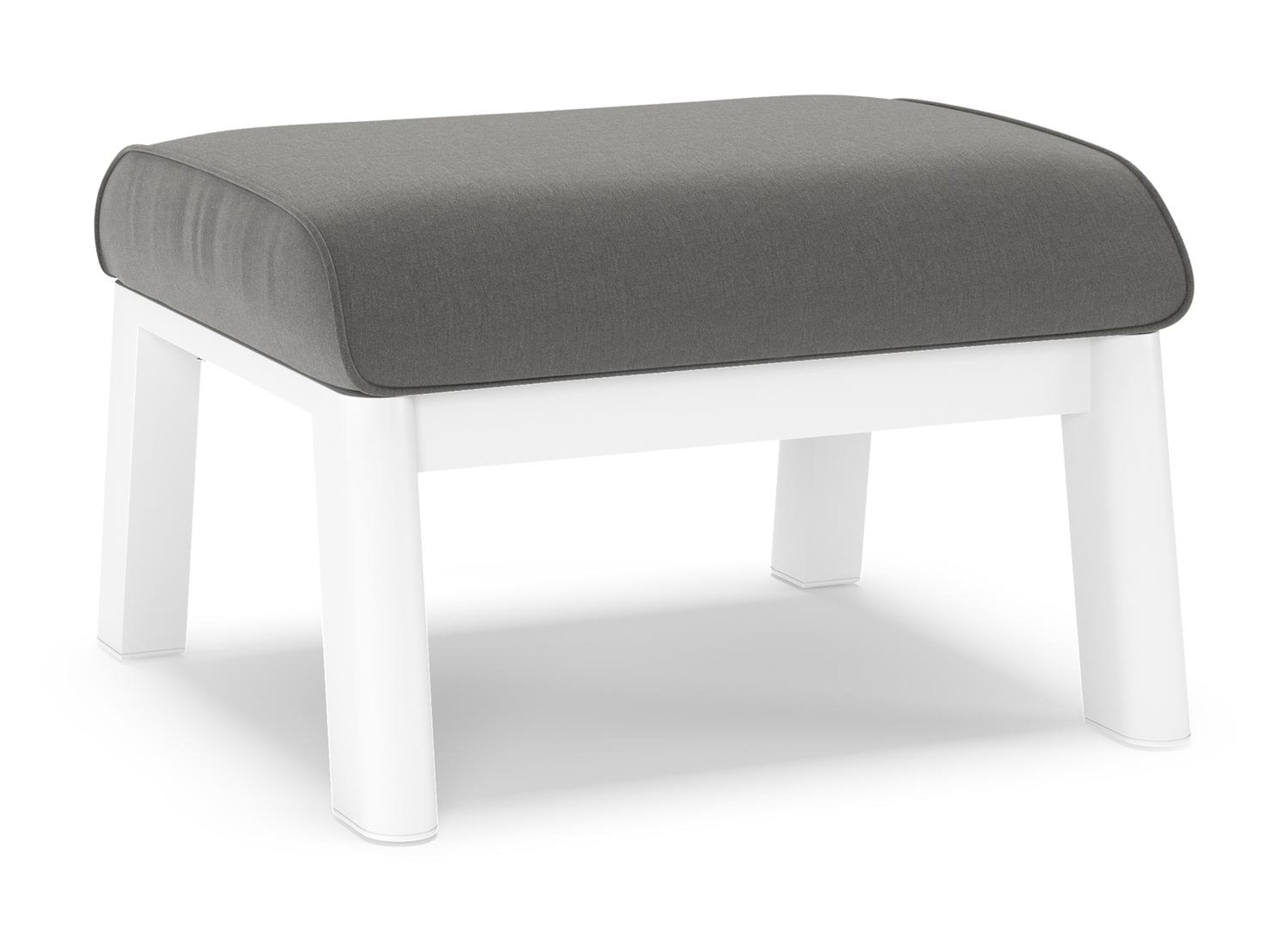 Cirello poef in wit aluminium met natte charcoal chine all weather sunbrella® luxe kussen