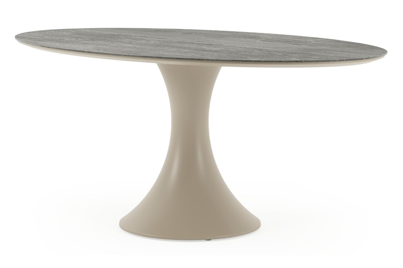 Fano tuintafel ovaal in beige aluminium en volkeramiek Aspen Grey - L 180 x B 110 x H 75 cm