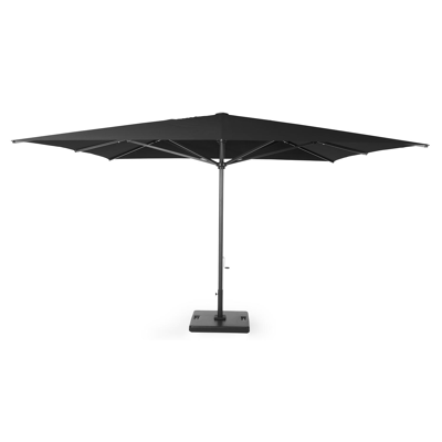 Solino staanparasol in zwart aluminium met zwart all weather sunbrella® Premium parasoldoek - L1 400 x L2 400 cm (met voet)