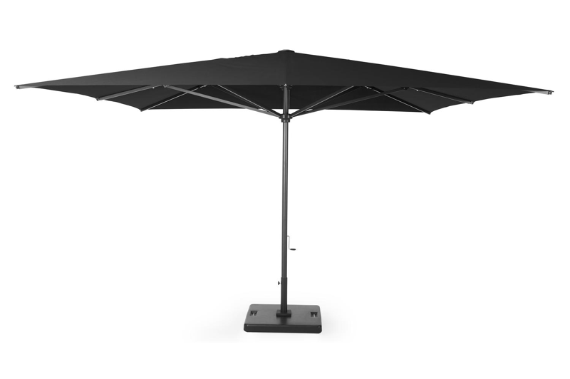 Solino staanparasol in zwart aluminium met zwart all weather sunbrella® Premium parasoldoek - L1 400 x L2 400 cm (met voet)