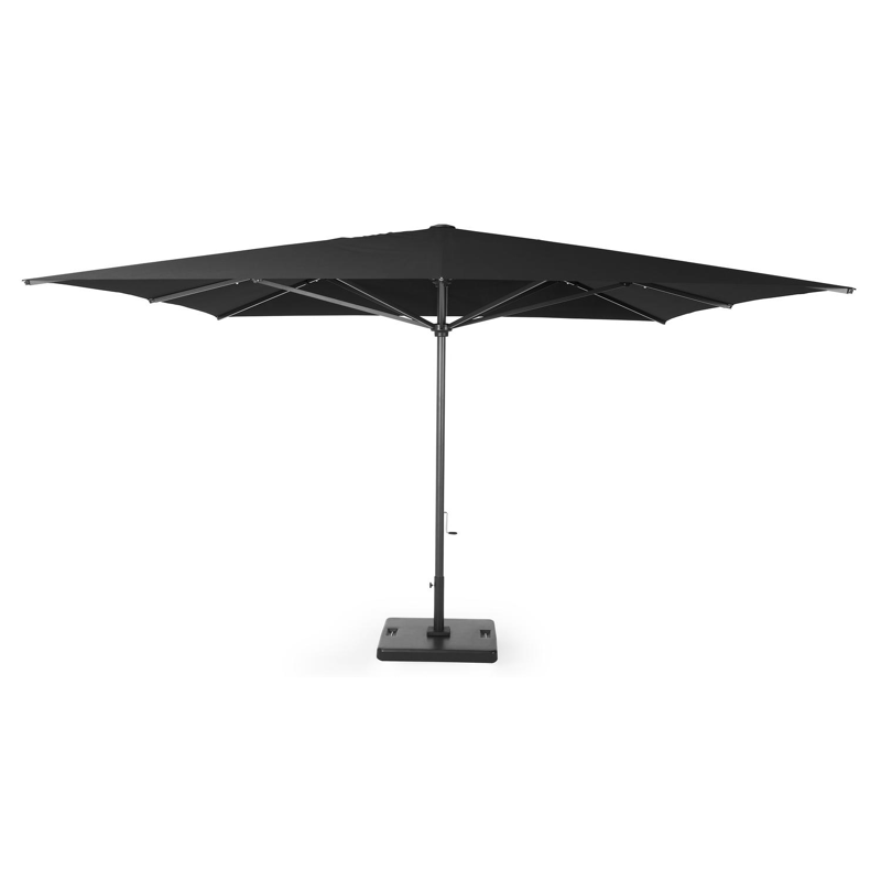 Solino staanparasol in zwart aluminium met zwart all weather sunbrella® premium parasoldoek - L1 400 x L2 400 cm (met voet)