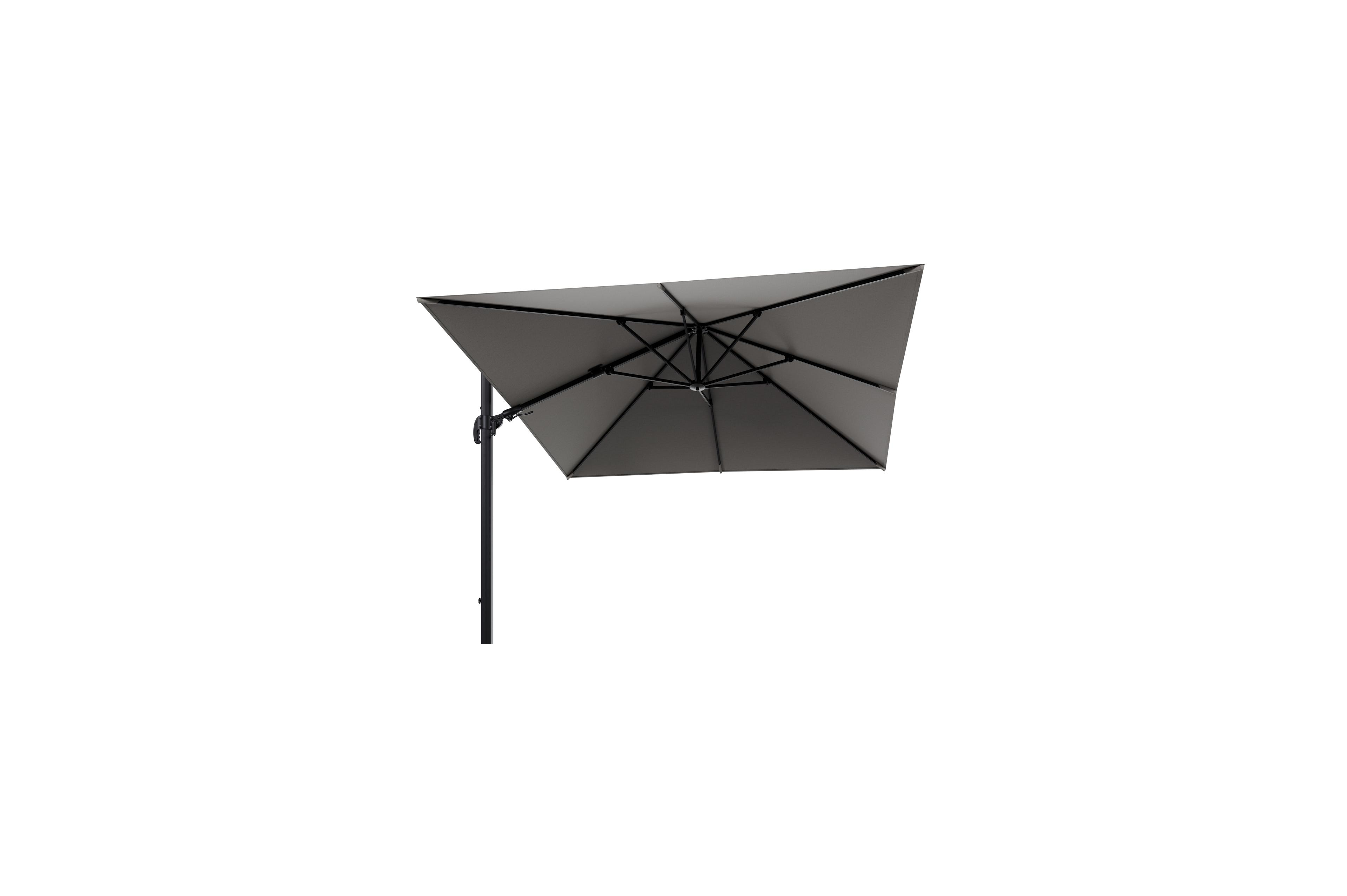 Avola zweefparasol met tiltfunctie in zwart aluminium met grijs weather+ softtouch parasoldoek - L1 300 x L2 300 cm (zonder voet)
